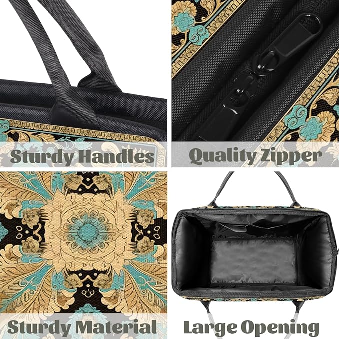 Travel Duffle Bag, Bohemian Print Florals Overnight Weekender Tote Bag for Women Men Waterproof Carry On Luggage with Zipper Lightweight Sport Gym Bag for Traveling Yoga Camping Traveling Gifts