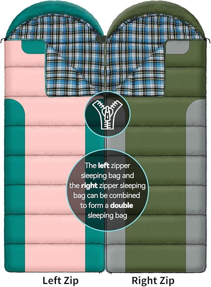 Cotton Flannel Lined Sleeping Bag for Adults Teens Kids, Cold Weather &Warm, 3 Seasons, Lightweight Compact Camping Essentials Equipment, Hiking, Outdoor, Travel