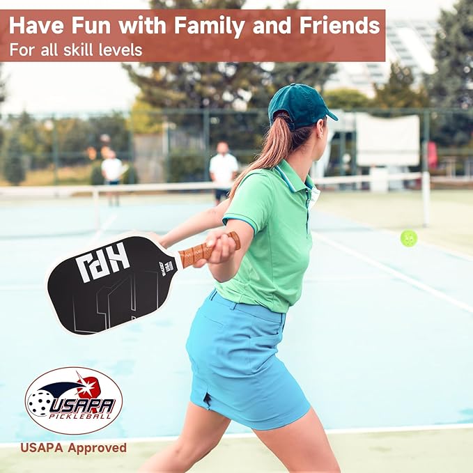 HUDEF USAPA Pickleball Paddles Set: Graphite & Fiberglass Honeycomb Core, 4 Outdoor Balls, PU Leather Carry Bag