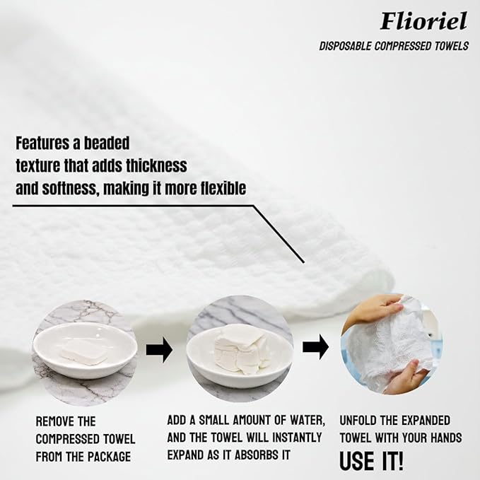 Compressed Face Towels 40 Pack with Flannel Carry Bag, Portable Disposable Washcloth Tablets, Thick & Soft Facial Towelettes for Travel Camping, Hiking, Gym, Makeup & Everyday Use