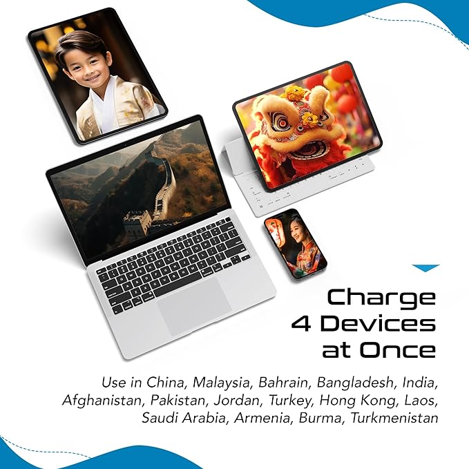 Ceptics China, Malaysia Power Adapter Travel Set, 20W PD & QC, Safe Dual USB & USB-C 3.1A–2 USA Outlet - Compact-Use in Hong Kong, Kuwait, Singapore, Iraq - Includes Type G, I, C SWadAPt Attachments