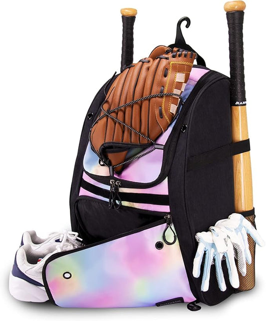 Youth Baseball Bag with Vented Shoe Compartment, Softball Bat Bag for Batting Mitten, Helmet, Teeball Gear - Adult Boys Girls Kids