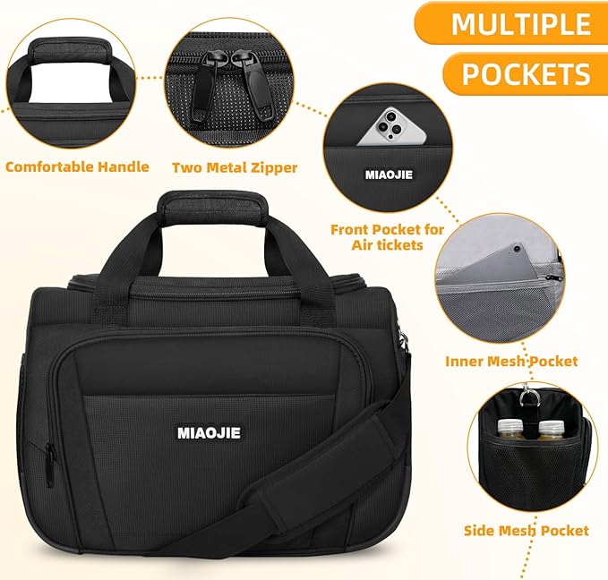 Underseat Carry On Luggage Lightweight Travel Tote Weekender Bag Overnight Duffle Bag for Travel, Travel Essentials Personal Item Travel Bag for Women and Men,Black-16Inch