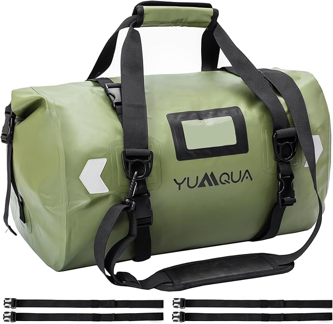 YUMQUA Waterproof Duffel Bag, Motorcycle Duffle Bag, Heavy Duty Roll Top Large Dry Bags Waterproof with Durable Straps & Handle for Travel Outdoor Boating Rafting Kayaking Camping Paddle boarding