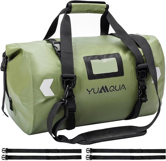 YUMQUA Waterproof Duffel Bag, Motorcycle Duffle Bag, Heavy Duty Roll Top Large Dry Bags Waterproof with Durable Straps & Handle for Travel Outdoor Boating Rafting Kayaking Camping Paddle boarding
