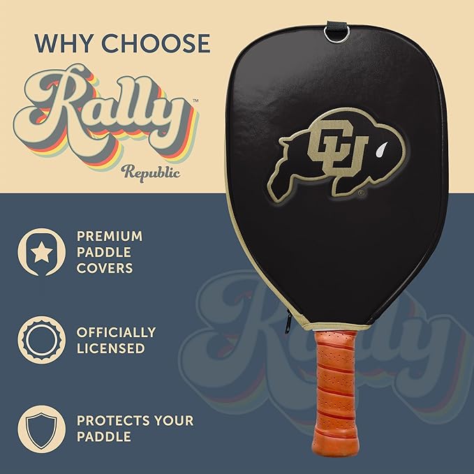Officially Licensed Collegiate Pickleball Paddle Cover - Lightweight PU Leather Material - Durable Foam Interior Protection with Zippered Closure - Fits Most Paddles on the Market