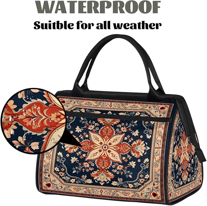 Travel Duffle Bag, Bohemian Print Floral Overnight Weekender Tote Bag for Women Men Waterproof Carry On Luggage with Zipper Lightweight Sport Gym Bag for Traveling Yoga Camping Traveling Gifts
