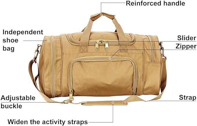 Small Duffel Bag Military Tactical Outdoor Gym Bag with Shoes Compartment for Sports Camping Hunting (TAN)