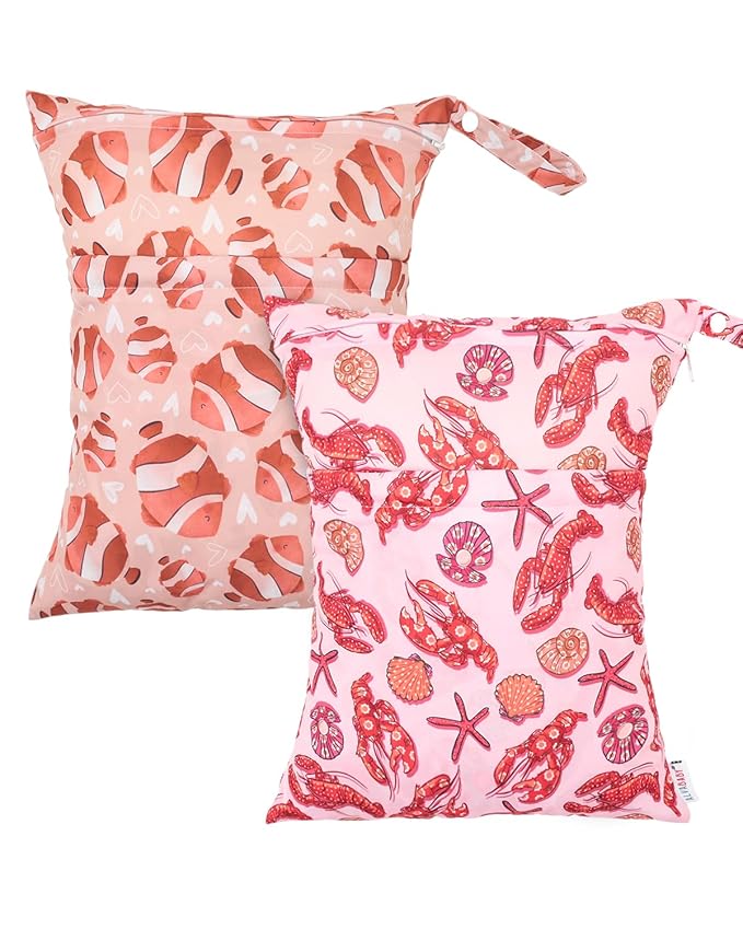 ALVABABY 2pcs Cloth Diaper Wet Dry Bags Waterproof Reusable with Two Zippered Pockets Travel Beach Pool Daycare Soiled Baby Items Yoga Gym Bag for Swimsuits or Wet Clothes 2LM23