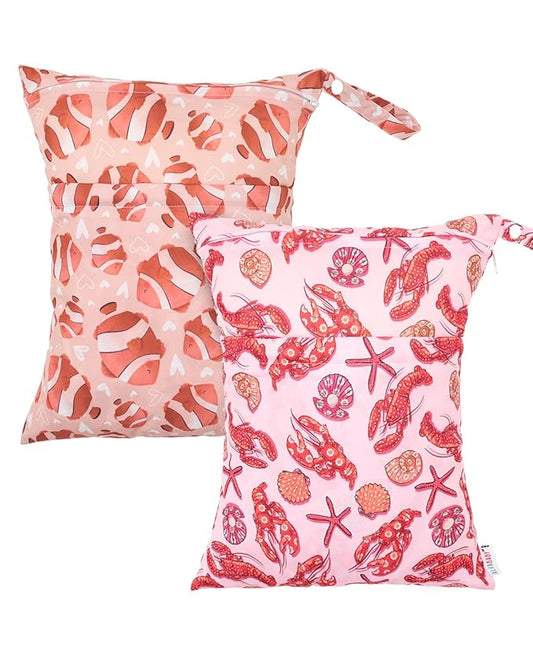 ALVABABY 2pcs Cloth Diaper Wet Dry Bags Waterproof Reusable with Two Zippered Pockets Travel Beach Pool Daycare Soiled Baby Items Yoga Gym Bag for Swimsuits or Wet Clothes 2LM23