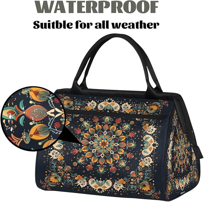 Travel Duffle Bag, Ethnic Aztec Flowers Overnight Weekender Tote Bag for Women Men Waterproof Carry On Luggage with Zipper Lightweight Sport Gym Bag for Traveling Yoga Camping Traveling Gifts