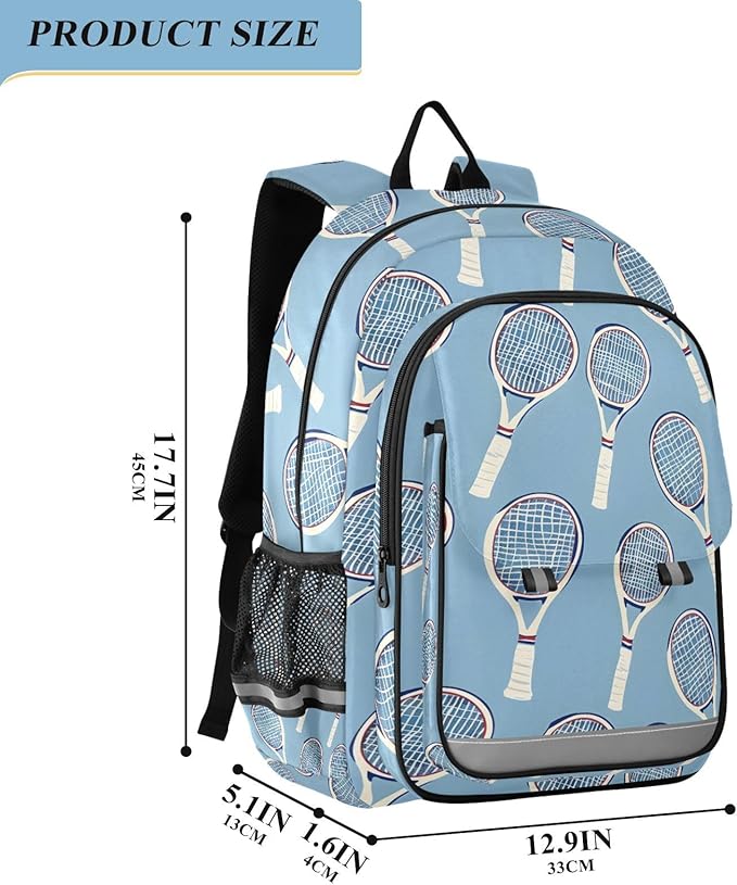 ALAZA Tennis Racket Blue Laptop Backpack Purse for Women Men School Bag 17 Inch Bookbag Student Boys Girls Travel Casual Daypack