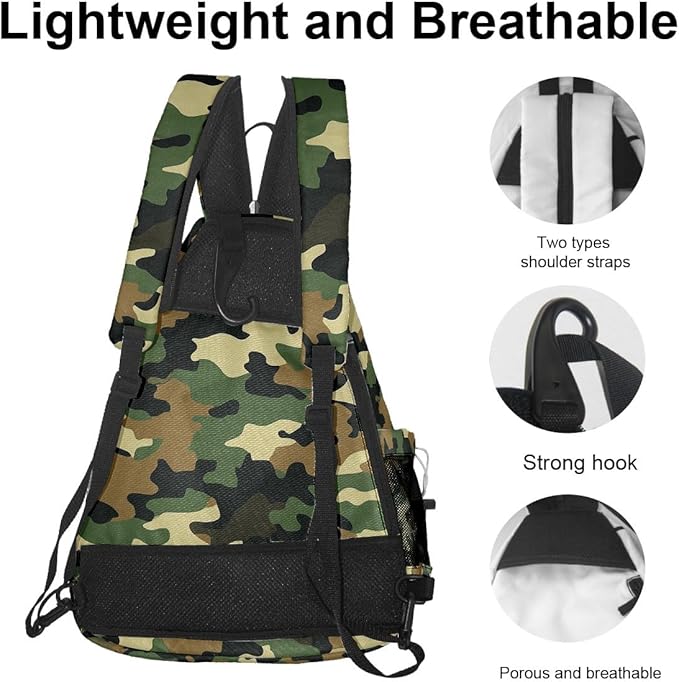 Pickleball Bag Camouflage Green Pickle Ball Backpack for Women Men Premium Lightweight Crossbody Sling Bag Sports Backpack for Pickleball Paddle Tennis