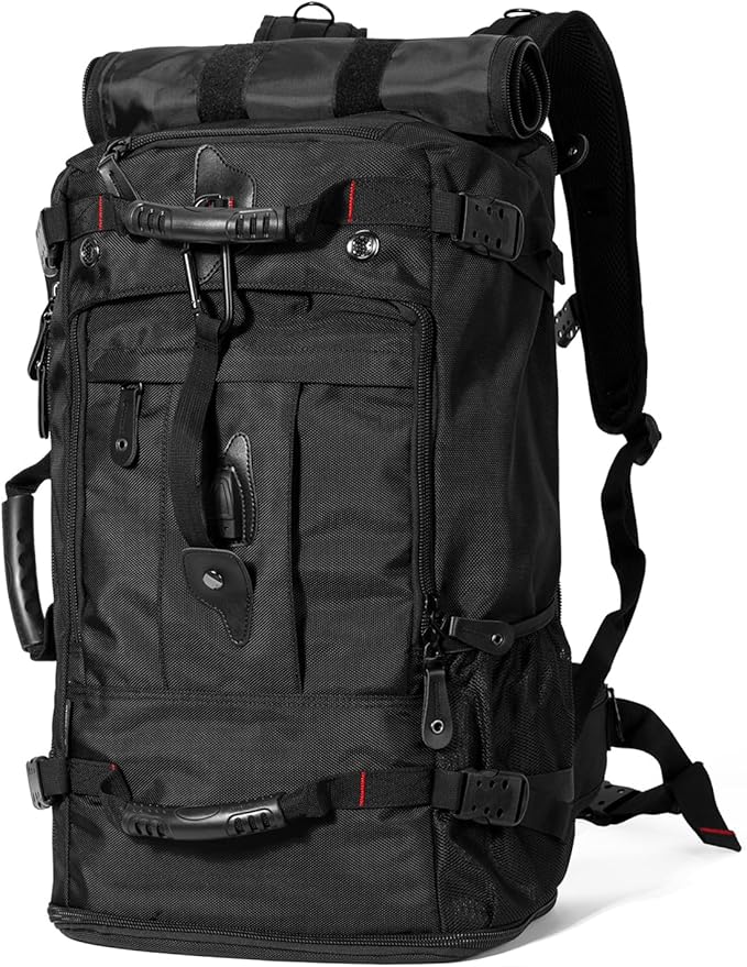 YOUMIAN Large Capacity For Travel Hiking Sports Carry On Backpack Durable Convertible Duffle Bag Laptop airplane (BLack, 45L-Normal)