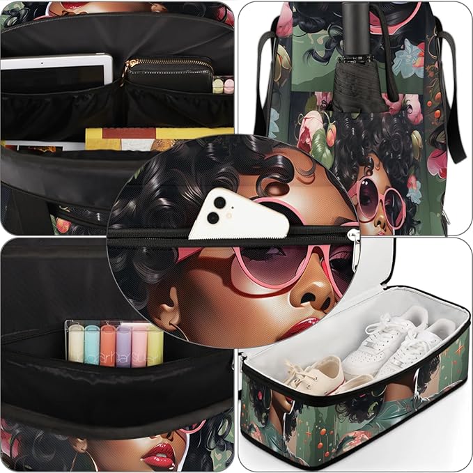 Travel Duffle Bags With Shoes Compartment for Women Men African Women Lightweigh Sports Tote Gym Bag Fashion Foldable Canvas Weekender Overnight Carry On Luggage Handle Bag