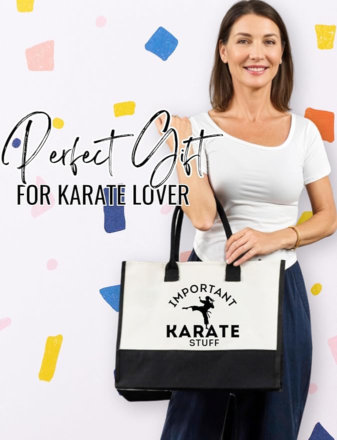 InnoBeta Karate Gifts for Women, Karate Tote Bag with Top Zipper Closure and Shoulder Strap