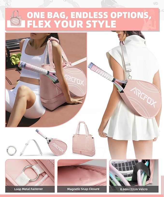ARCFOX Tennis Racket Bag 2-in-1 Large Capacity Tennis Racket Backpack for Women and Men, Water-Resistant Lightweight Tennis Crossbody Bag for Pickleball Paddles, Badminton Squash Racquet