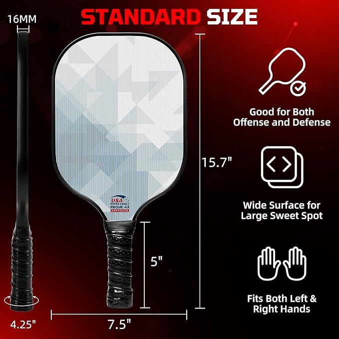 BAGAIL Pickleball Paddles, USAPA Approved Fiberglass Surface Pickleball Set, Lightweight Pickle Ball Rackets with 4 Balls, 1 Bag, Designed in California for Traction and Stability