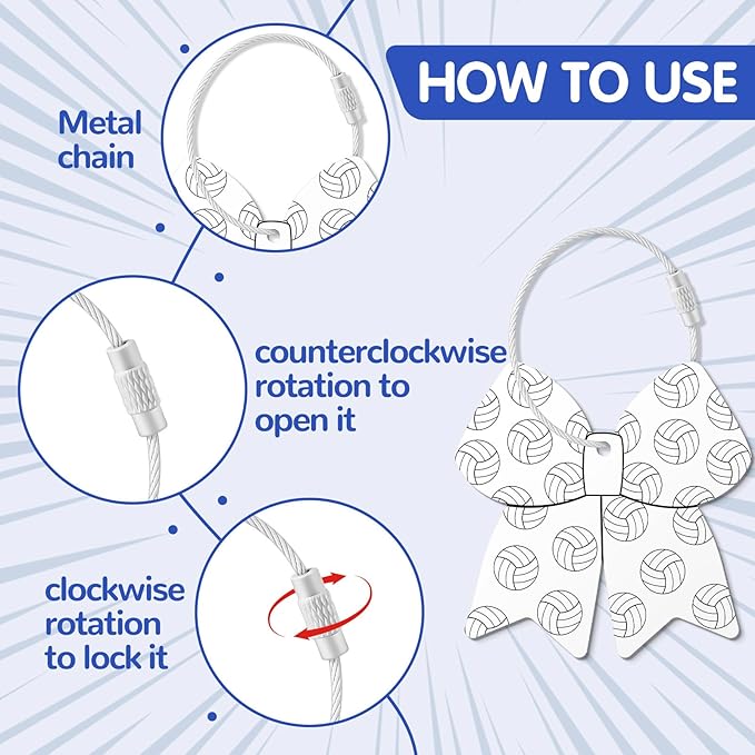 12 Pcs Volleyball Bow Luggage Tags for Volleyball Travel Suitcase Labels with Metal Ring 2.75in Volleyball-Related Keychain PVC Name ID Card and DIY Pocket Hug Card for Men Women Travel Bag Suitcase