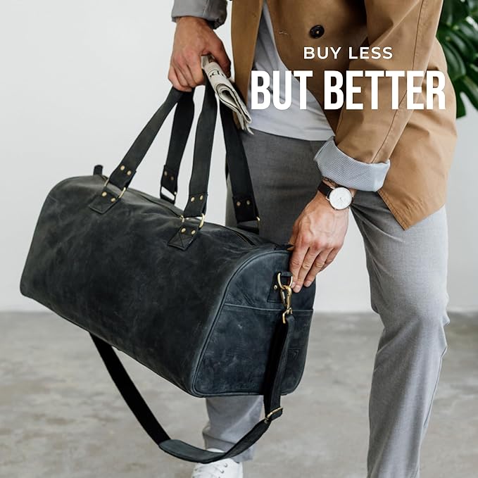 Berliner Bags Vintage Genuine Leather Duffle Bag Oslo for Travel or the Gym, Weekender, Travel Bag, Overnight Bag for Men and Women - Brown - Dark Grey