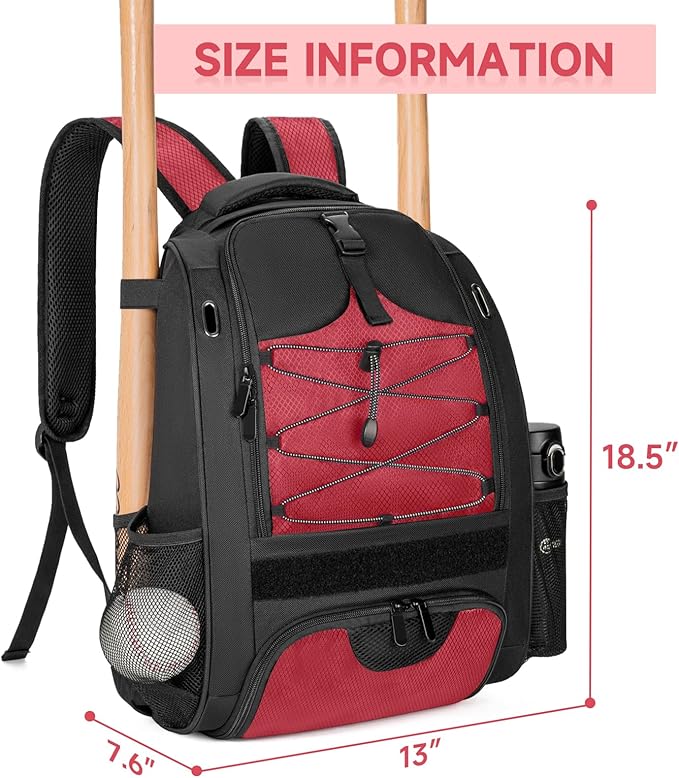 ANILD 30L Youth Baseball Backpack, Bat Backpack for Baseball with Separate Shoes Compartment, Baseball Equipment Bag with Fence Hook, Suitable for Baseball, T-Ball, Softball and More