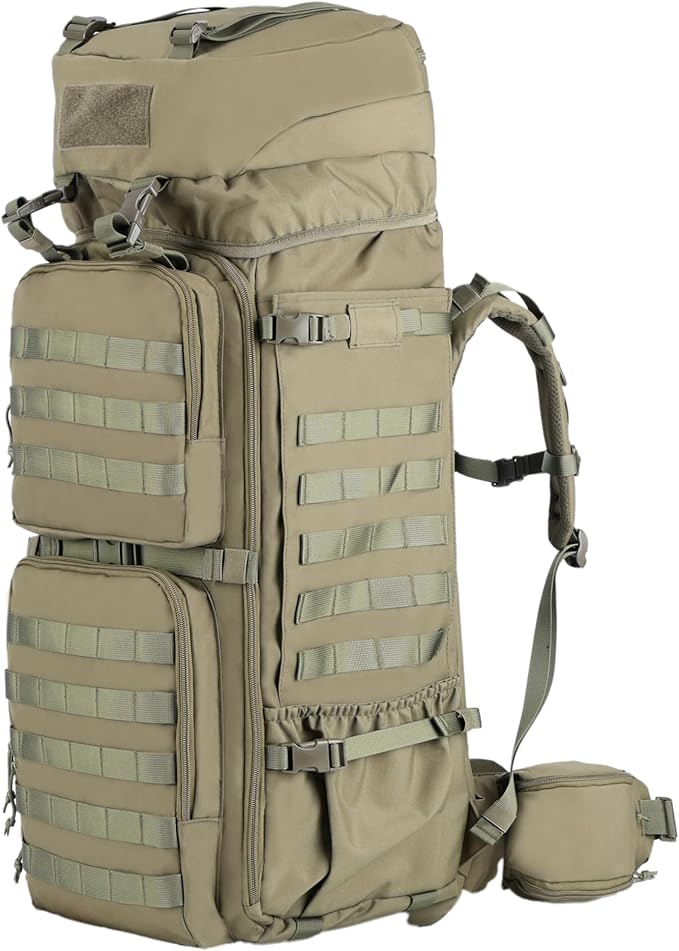 Zsearaymy 75L Hiking MOLLE Backpack with Internal Frame & Rain Cover for Tactical, Camping, Backpacking, Survival Travel (OD.Green)