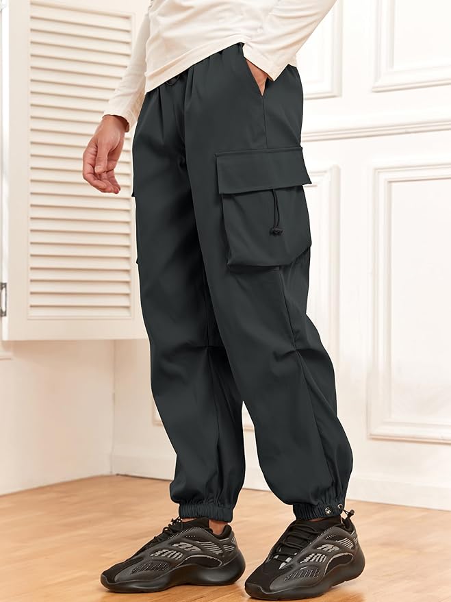 ZAFUL Men's Parachute Pants Casual Baggy Cargo Drawstring Trouser