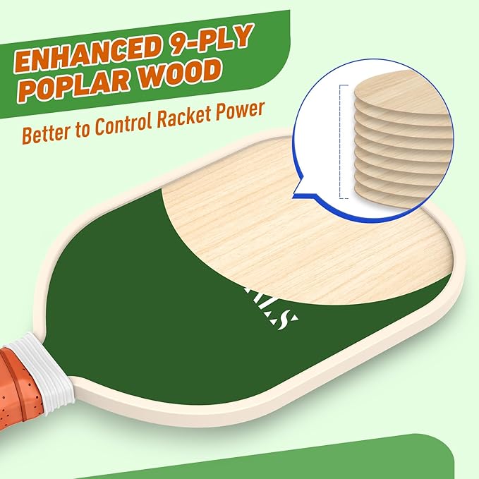 Pickleball Paddles Set of 4, USAPA Approved Pickleball Set of 4 with 4 Pickleball Balls & 1 Carry Bag Premium Wooden Cute Pickle Ball Paddles Grip Gifts for Women Youth Men