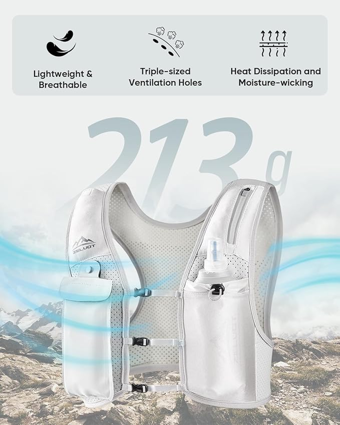 Zelvot Running Vest for Women Men, USA Original Patent, Adjustable Chest Straps Running Hydration Vest with 500ml Soft Flask, Lightweight Reflective Hydration Backpack for Marathon