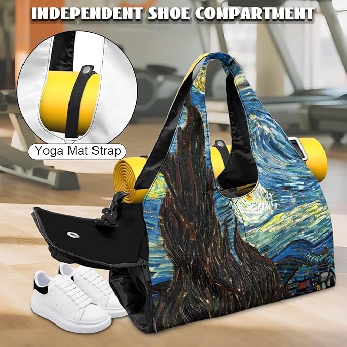ZCFYGDX Yoga Gym Bag with Removable Adjustable Shoulder Strap, Shoe Compartment & Top Yoga Mat Holder 17.72x8.66x9.84in