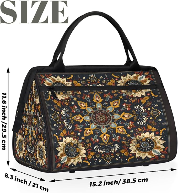 Travel Duffle Bag, Ethnic Aztec Flower Overnight Weekender Tote Bag for Women Men Waterproof Carry On Luggage with Zipper Lightweight Sport Gym Bag for Traveling Yoga Camping Traveling Gifts