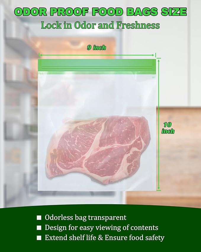 Odor Proof Storage Bags - 9 x 10 Inch Odor Food Bags for Backpacking, Camping and Home Organization - Reusable Smell Proof Bag Waterproof and Double Zip(4 Pack)