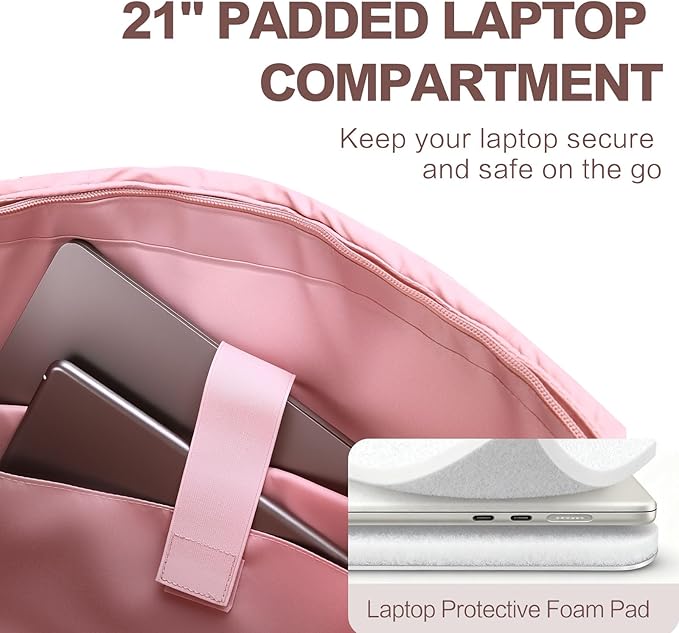 Weekender Bag for Women Men, Large Overnight Bag Faux Leather Travel Duffel Bag with Shoe Compartment Toiletry Packing Cube Carry On Bag Fit 21" Laptop 3Pcs Set (2PCS Pink)