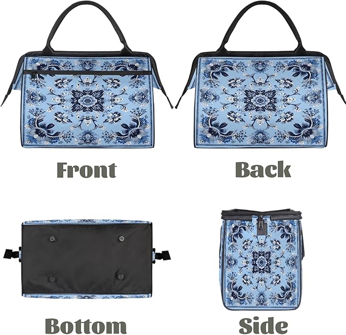 Travel Duffle Bag, Ethnic Mandala Blue Flowers Overnight Weekender Tote Bag for Women Men Waterproof Carry On Luggage with Zipper Lightweight Sport Gym Bag for Traveling Yoga Camping Traveling Gifts