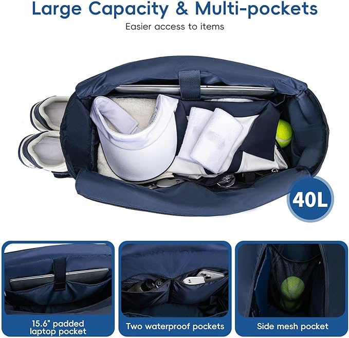 Tennis Tote Bag with Shoe Compartment - Extra-Large Quilted Pickleball Bag Holds 2-4 Rackets, Water-Resistant & Lightweight for Men & Women