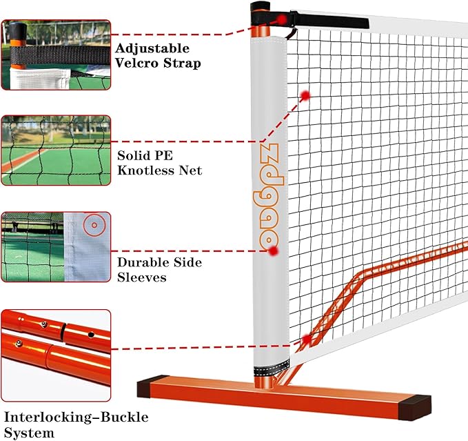Zdgao Pickleball Net for Driveway with 22FT Regulation Size Pickleball Net, 4 Outdoor Pickleballs and Carry Bag, Weather Resistance Strong Steel Frame
