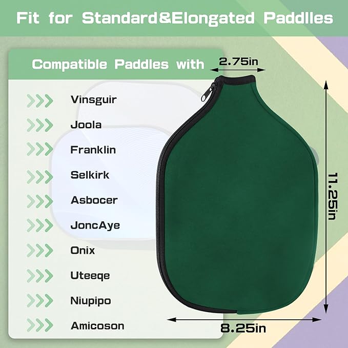 2 PCS Pickleball Paddle Covers, Durable Neoprene Universal 8.26 x 11.8Inch Zippered Racket Sleeve Storage Bag, Fits USAPA Standard Pickleball Racquets