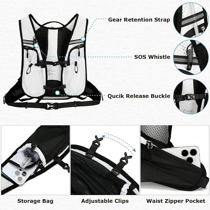 YAPJEB Lightweight Hydration Pack Backpack Vest, Optional 1.5L 2L BPA Free Water Bladder - Leakproof Breathable for Men Women Running Hiking Cycling Marathon