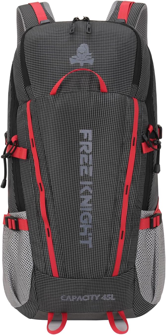 Bseash 45L Waterproof Hiking Camping Backpack with Rain Cover, Outdoor Sport Travel Bag Daypack for Climbing Skiing Cycling (Black)