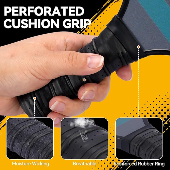 Pickleball Paddles 4 Pack - USAPA Light Graphite Premium Rackets Fiber Face & Polymer Honeycomb Core Pickleball Set with 4 Outdoor Indoor Balls Including Portable Carry Bag