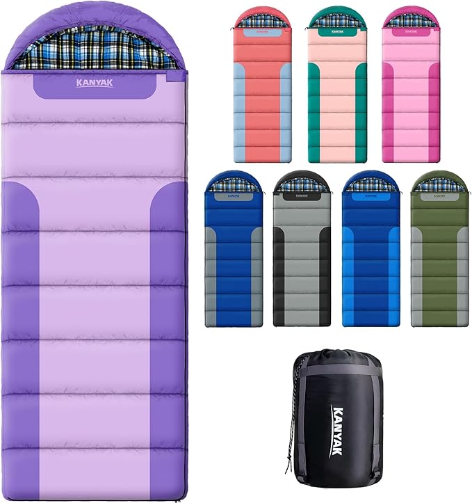 Cotton Flannel Lined Sleeping Bag for Adults Teens Kids, Cold Weather &Warm, 3 Seasons, Lightweight Compact Camping Essentials Equipment, Hiking, Outdoor, Travel