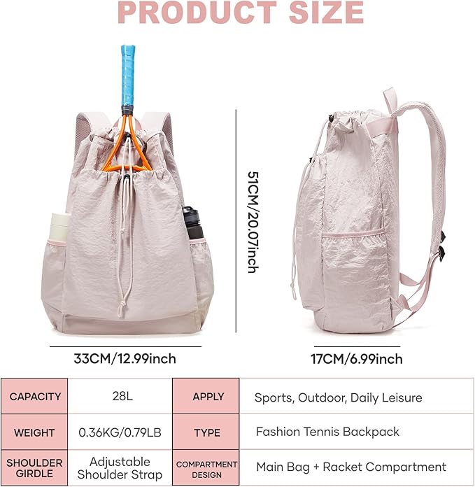 coofay Tennis Bags for Women Men Pickleball Bag Beach Tennis Racket Bag Drawstring Pickleball Tennis Backpack Badminton Bags