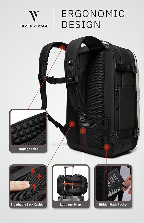 BlackVoyage Vortex Vacuum Seal Travel Backpack 60L Expandable Air Compression System Water Resistant TSA Lock Carry-On Suitcase Luggage White AERO - Vacuum Pump Included