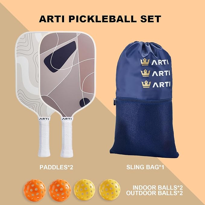 ARTI Pickleball Paddles Set of 2-USAPA Approved Fiberglass Surface Pickleball Set,2 Pickleball Rackets, 4 Balls and 1 Portable Carry Bag