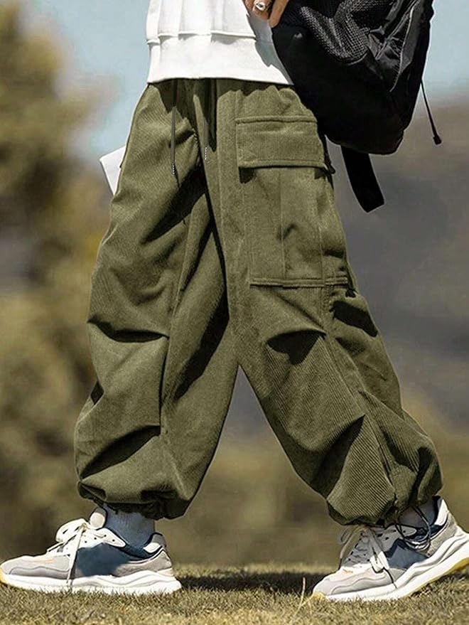 ZAFUL Men's Parachute Pants Casual Baggy Cargo Drawstring Trouser