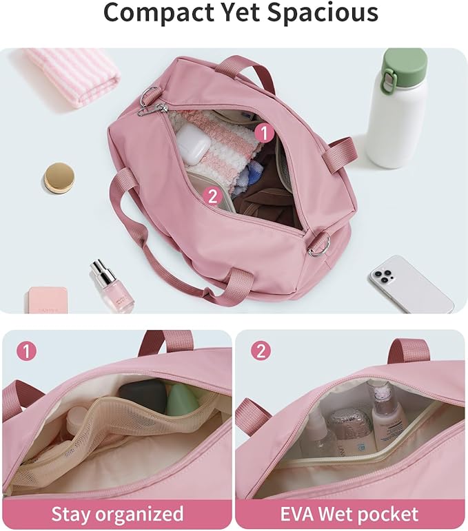 Ceneda Small Gym Bag for Women, 12 inch Mini Gym Bag with Wet Pocket, Lightweight Tote for Gym, Sport, Workout - Pink