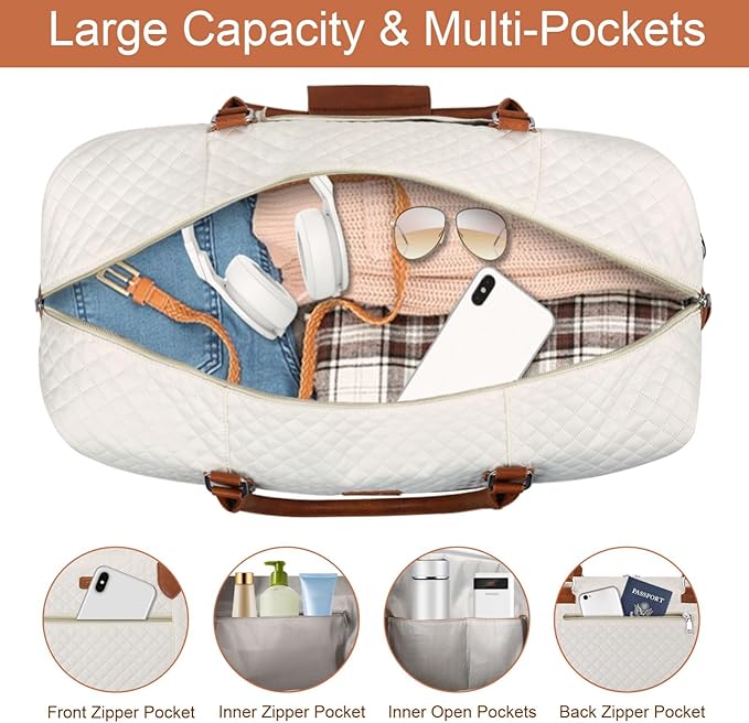 Weekender Bag for Women, Travel Duffel Bag Carry On Overnight Bag with Shoe Compartment Large Nylon Travel Weekend Tote Bag