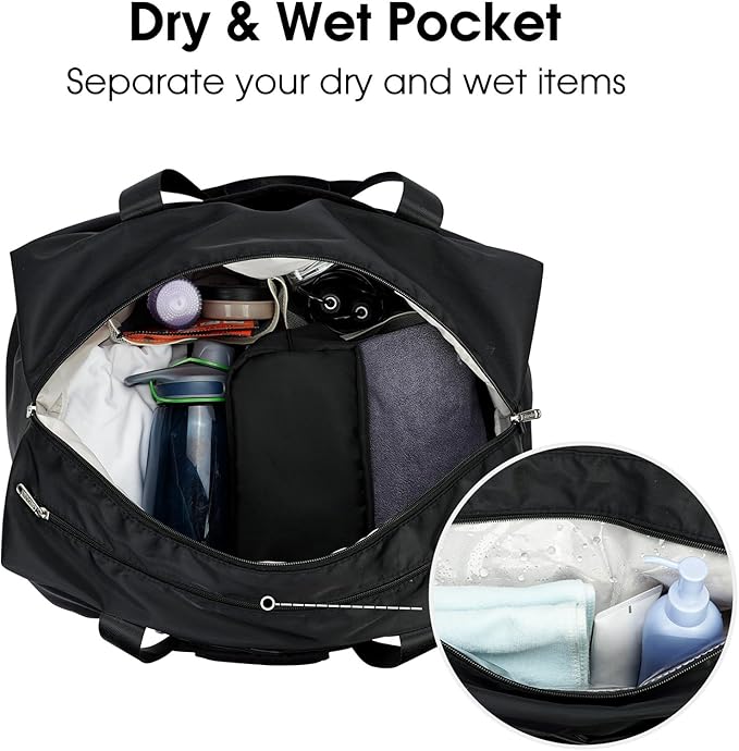 Ceneda 20" Gym Bag for Women with Wet Pocket & Shoe Compartment, Lightweight Duffel Waterproof Carry On Duffle for Travel, Yoga, Overnight (Black)