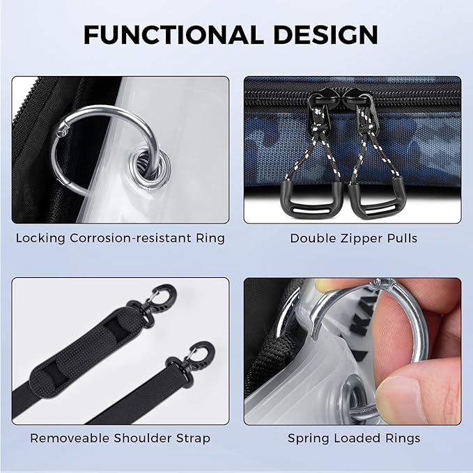 KastKing BaitSpace Detachable Bait Binder Tackle Bag – Large Clear Sleeves, Durable 900D Water-resistant Fabric, Soft Plastic Bait Storage For Hooks, Sinkers & Fishing Accessories