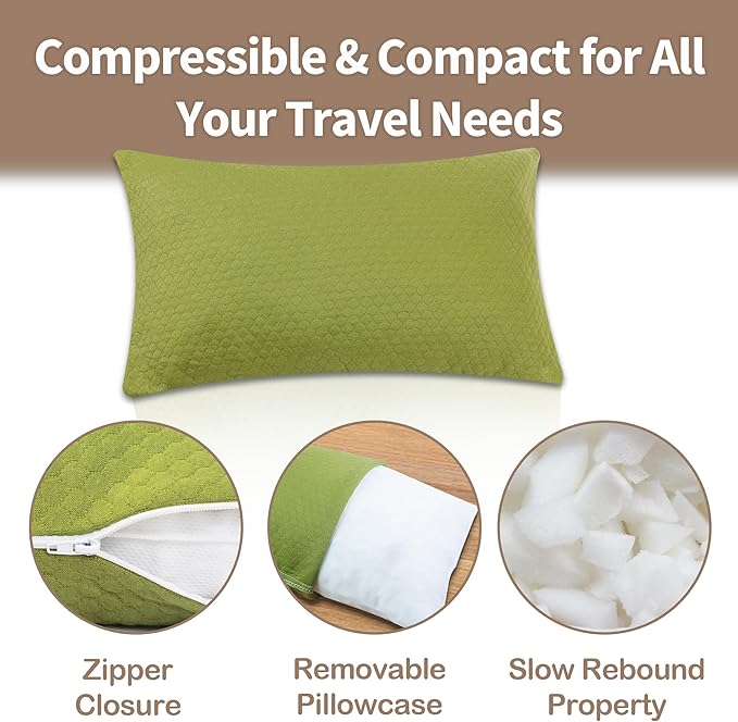 Travel Pillow Backpacking Pillow, Compressible Memory Foam Pillow Breathable Cover for Travel Airplane Hiking and Car